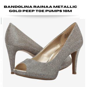 BANDOLINO RAINAA METALLIC GOLD PEEP TOE PUMPS SIZE 10M